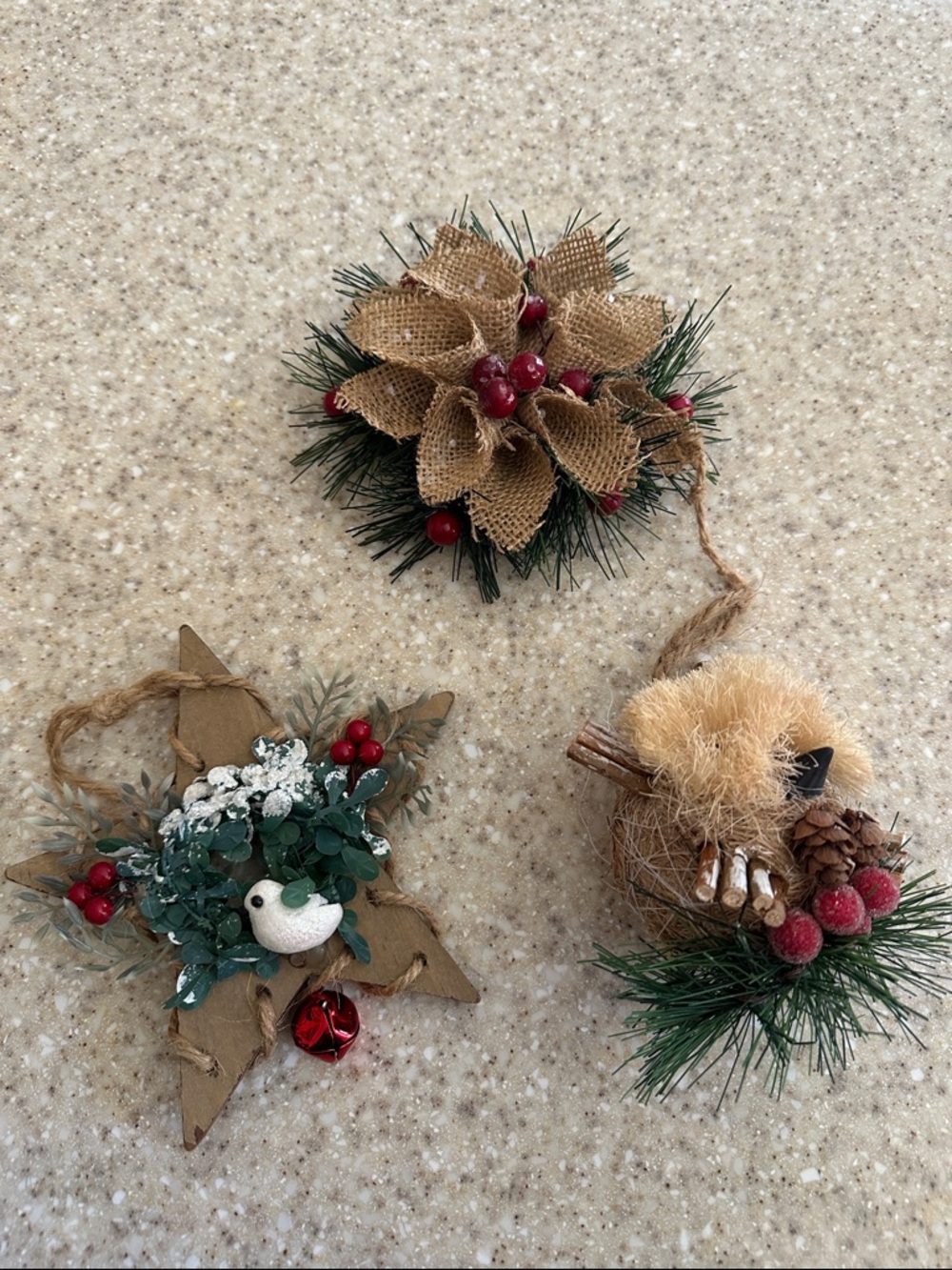 Rustic Farmhouse Holiday Ornament Trio